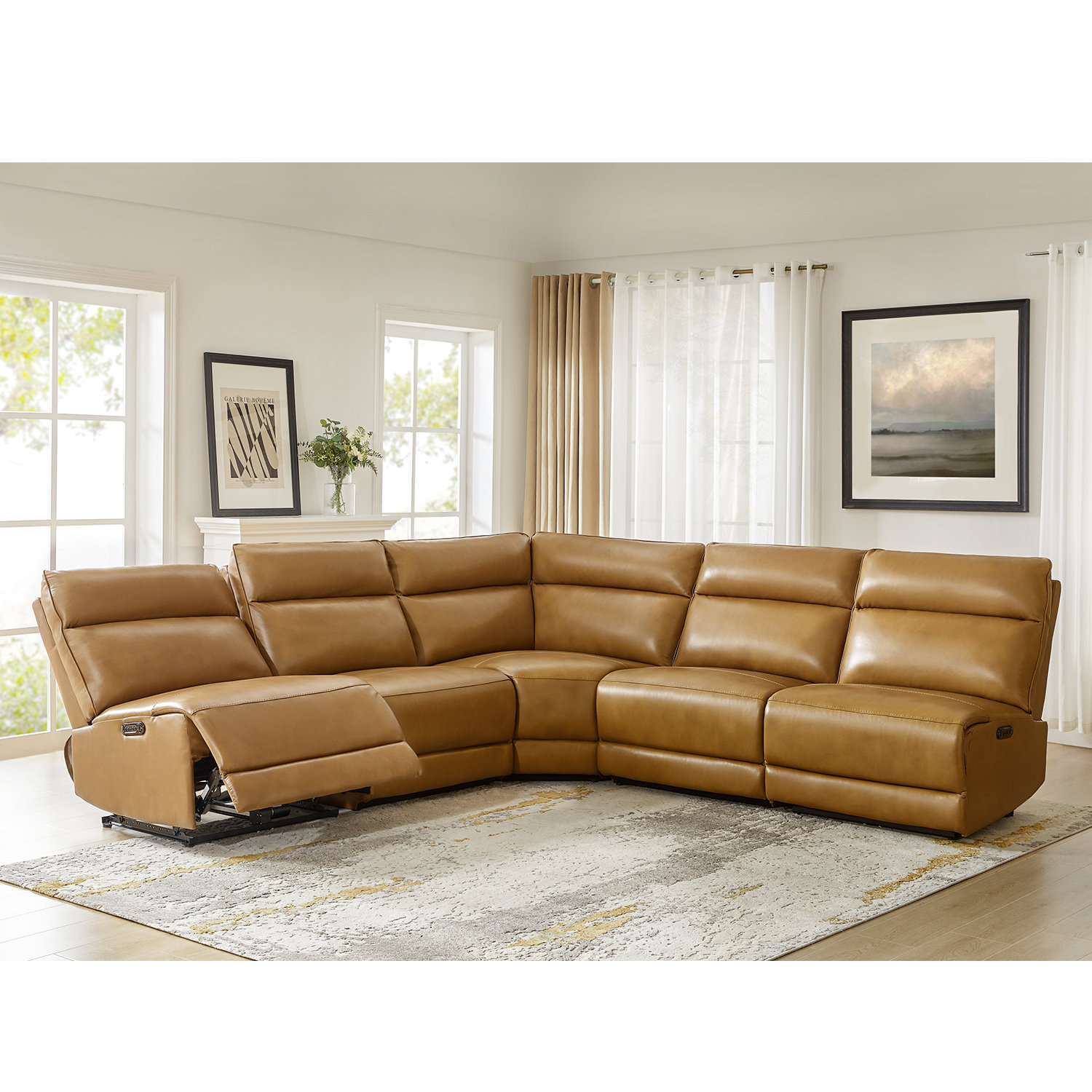 Hokku Designs Myheir Modern Genuine Leather Power Reclining Sofa With ...